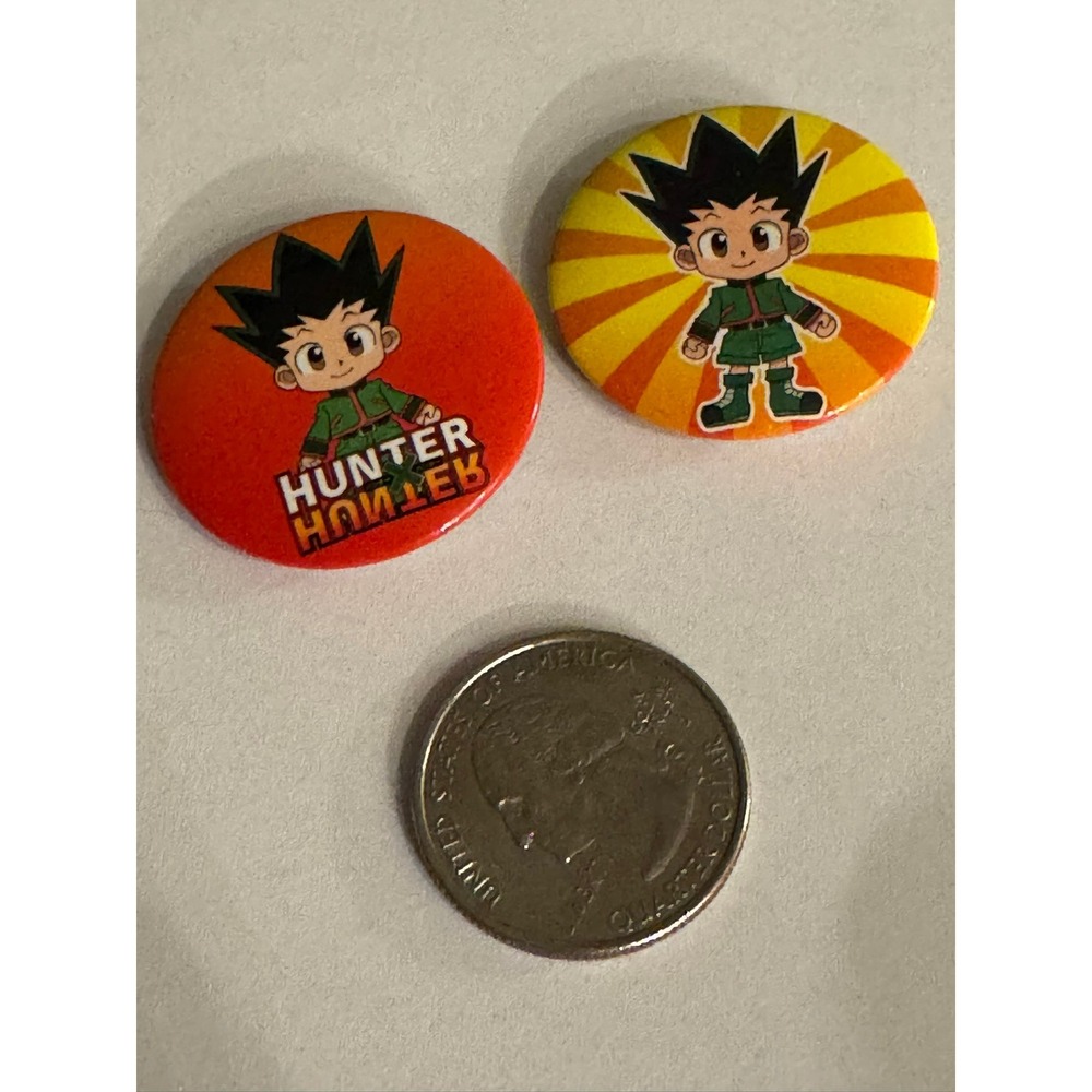 Hunter x Hunter Gon Freecss Anime Button Pin Set 2pc Orange Chibi Logo